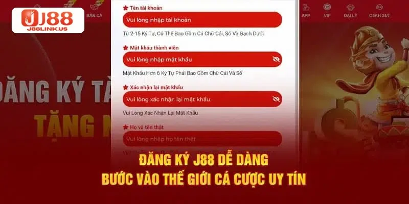 J88 BET Các bước đăng ký ID chơi tại J88 thực hiện dễ dàng chỉ với 4 bước.